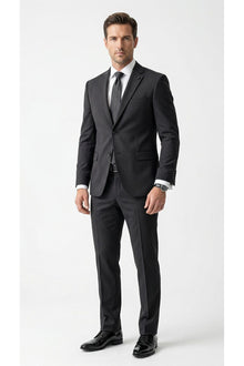 Erkek Klasik 2’li Takım Elbise 2 Düğmeli Slim Fit Esnek Kumaş Çift Yırtmaçlı 7 Drop - Siyah