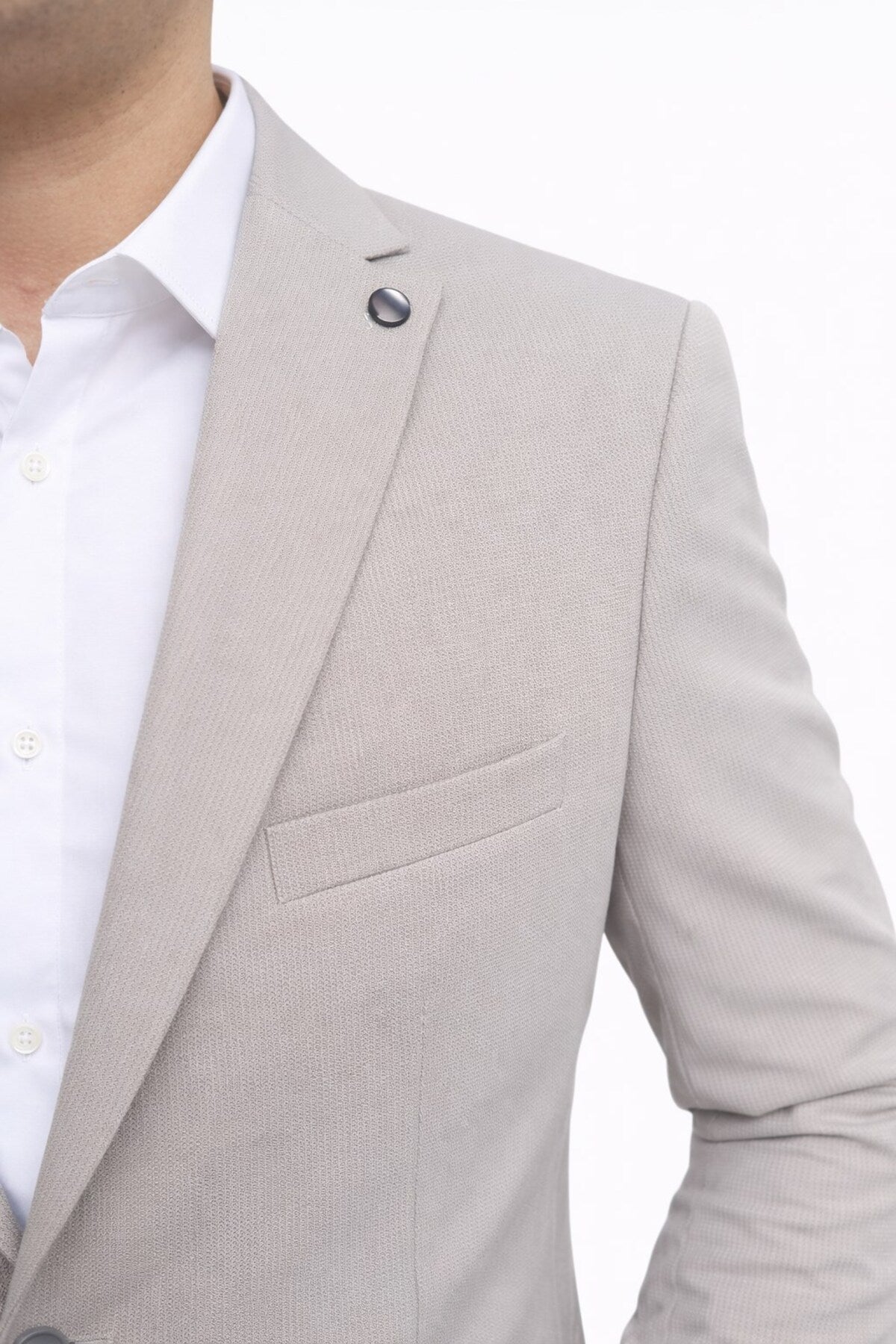 Slim Fit Mikro Desenli Erkek Ceket Yazlık Pike Kumaş Çift Yırtmaç Blazer - Gri