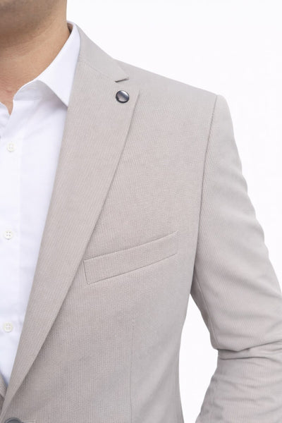 Slim Fit Mikro Desenli Erkek Ceket Yazlık Pike Kumaş Çift Yırtmaç Blazer - Gri