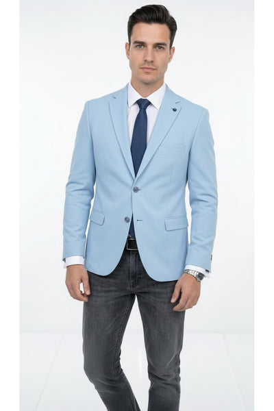 Slim Fit Mikro Desenli Erkek Ceket Yazlık Pike Kumaş Çift Yırtmaç Blazer - Mavi