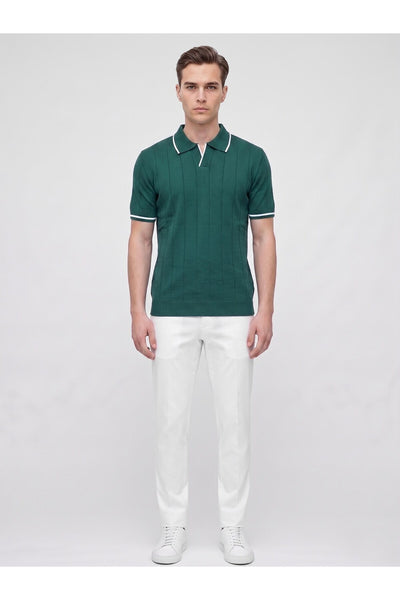 Erkek Polo Yaka Triko Kısa Kollu T-Shirt - Yeşil