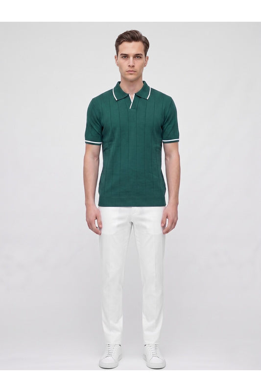 Erkek Polo Yaka Triko Kısa Kollu T-Shirt - Yeşil