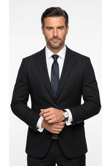 Erkek Slim Fit Çift Düğme Çift Yırtmaçlı Blazer Ceket – Premium Dokulu Kumaş - Siyah