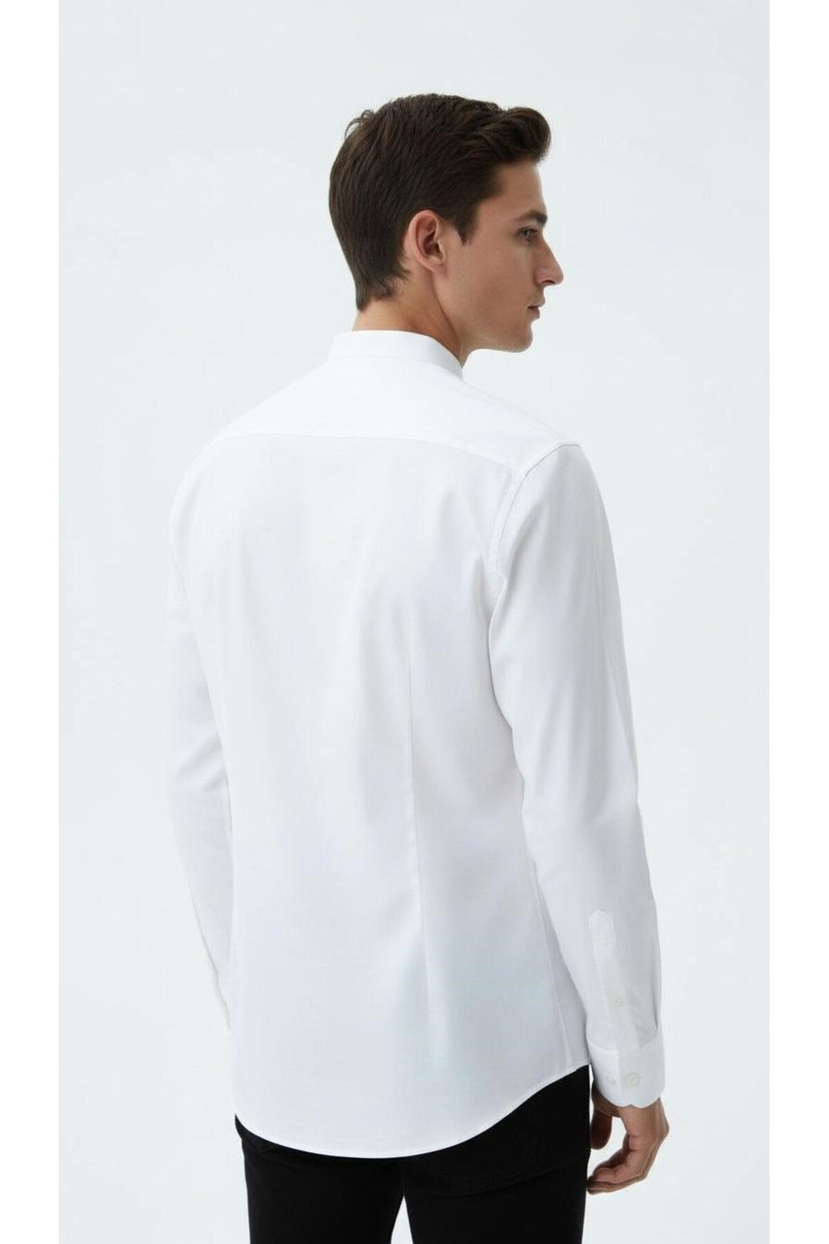 Erkek Hakim Yaka Slim Fit Gömlek – Şık, Modern, Uzun Kollu, Düz Model - Beyaz