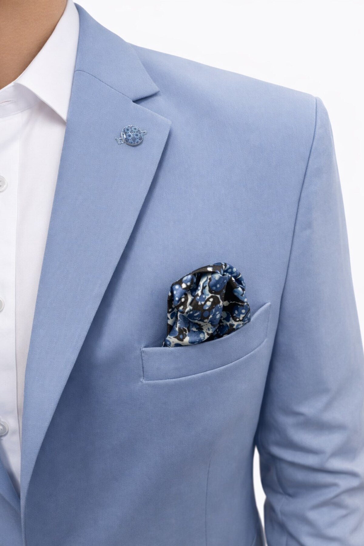 Erkek 3 Parça Slim Fit Takım Elbise –Klasik Likralı Kumaş, Tek Düğme, Çift Yırtmaçlı Modern Kesim ( - Mavi
