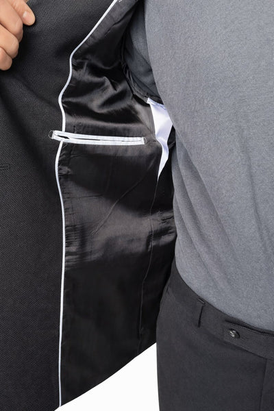 Erkek Kruvaze Gold Düğmeli Dokulu Likralı Kumaş Blazer Ceket – Modern Kesim Şık Tasarım - Siyah