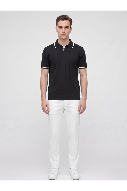 Erkek Polo Yaka Triko Kısa Kollu T-Shirt - Siyah