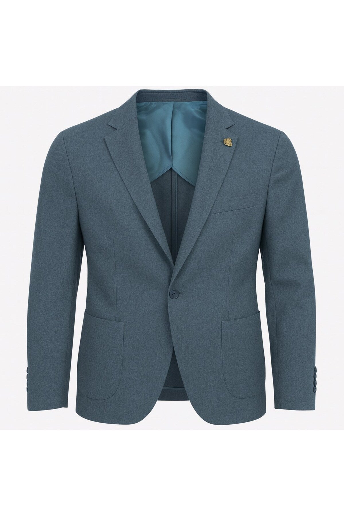 Erkek Slim Fit Blazer Ceket Tek Düğmeli Çift Yırtmaçlı Torba Cepli Yarım Astarlı - Mavi