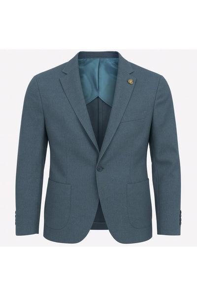 Erkek Slim Fit Blazer Ceket Tek Düğmeli Çift Yırtmaçlı Torba Cepli Yarım Astarlı - Mavi