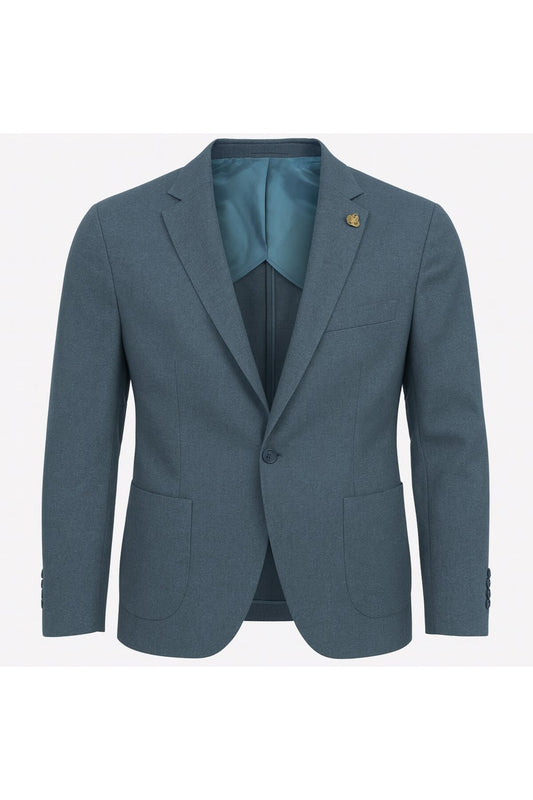 Erkek Slim Fit Blazer Ceket Tek Düğmeli Çift Yırtmaçlı Torba Cepli Yarım Astarlı - Mavi