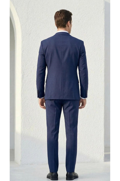 Erkek Klasik 2’li Takım Elbise 2 Düğmeli Slim Fit Esnek Kumaş Çift Yırtmaçlı 7 Drop - Lacivert