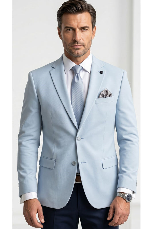 Erkek Slim Fit Çift Düğme Çift Yırtmaçlı Blazer Ceket – Premium Dokulu Kumaş - Mavi