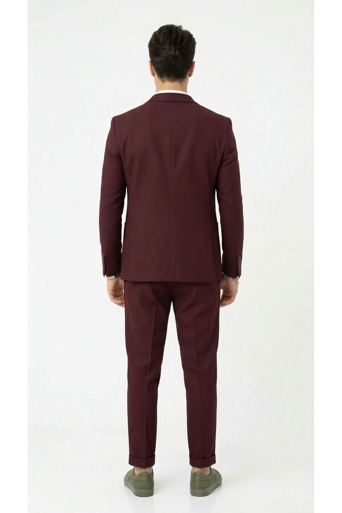 Pike Kumaş Jogger Pantolonlu Erkek Takım Elbise – Torba Cepli Tek Düğme Slim Fit Kombin - Bordo