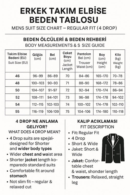rkek Takım Elbise 4 Drop – Poliviskon Kumaş, Kısa ve Şişman Erkekler İçin Rahat Kalıp - Siyah