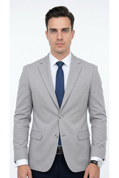 Slim Fit Mikro Desenli Erkek Ceket Yazlık Pike Kumaş Çift Yırtmaç Blazer - Gri