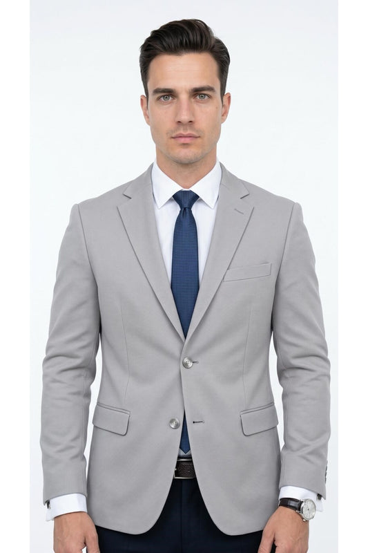 Slim Fit Mikro Desenli Erkek Ceket Yazlık Pike Kumaş Çift Yırtmaç Blazer - Gri