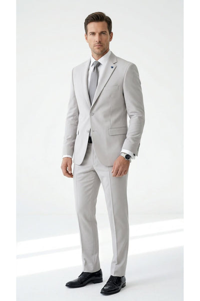 Erkek Klasik 2’li Takım Elbise 2 Düğmeli Slim Fit Esnek Kumaş Çift Yırtmaçlı 7 Drop - Gri