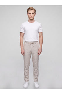 Erkek Keten Pantolon – Bağcıklı Bel, Slim Fit Rahat Kesim Yazlık Pantolon - Bej