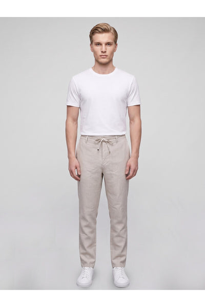 Erkek Keten Pantolon – Bağcıklı Bel, Slim Fit Rahat Kesim Yazlık Pantolon - Bej