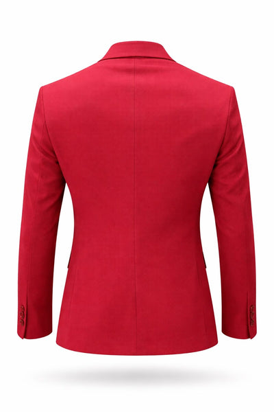 Erkek Kırmızı Armürlü Kumaş Blazer Ceket – Tek Düğmeli, Mono Yaka, Çift Yırtmaçlı Slim Fit - Kırmızı