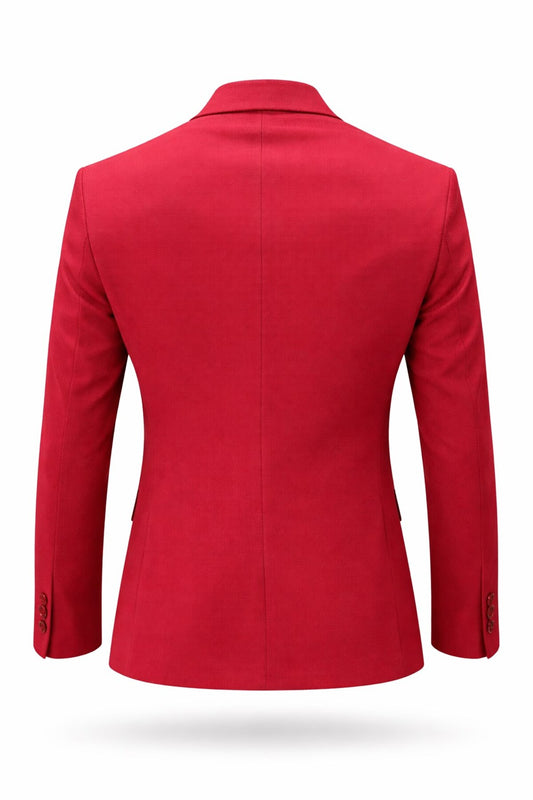 Erkek Kırmızı Armürlü Kumaş Blazer Ceket – Tek Düğmeli, Mono Yaka, Çift Yırtmaçlı Slim Fit - Kırmızı
