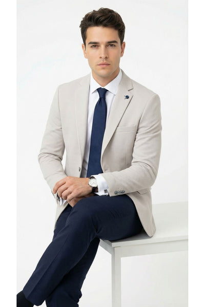 Taş Rengi Slim Fit Erkek Blazer Ceket – Modern Ofis & Davet Stili - Bej