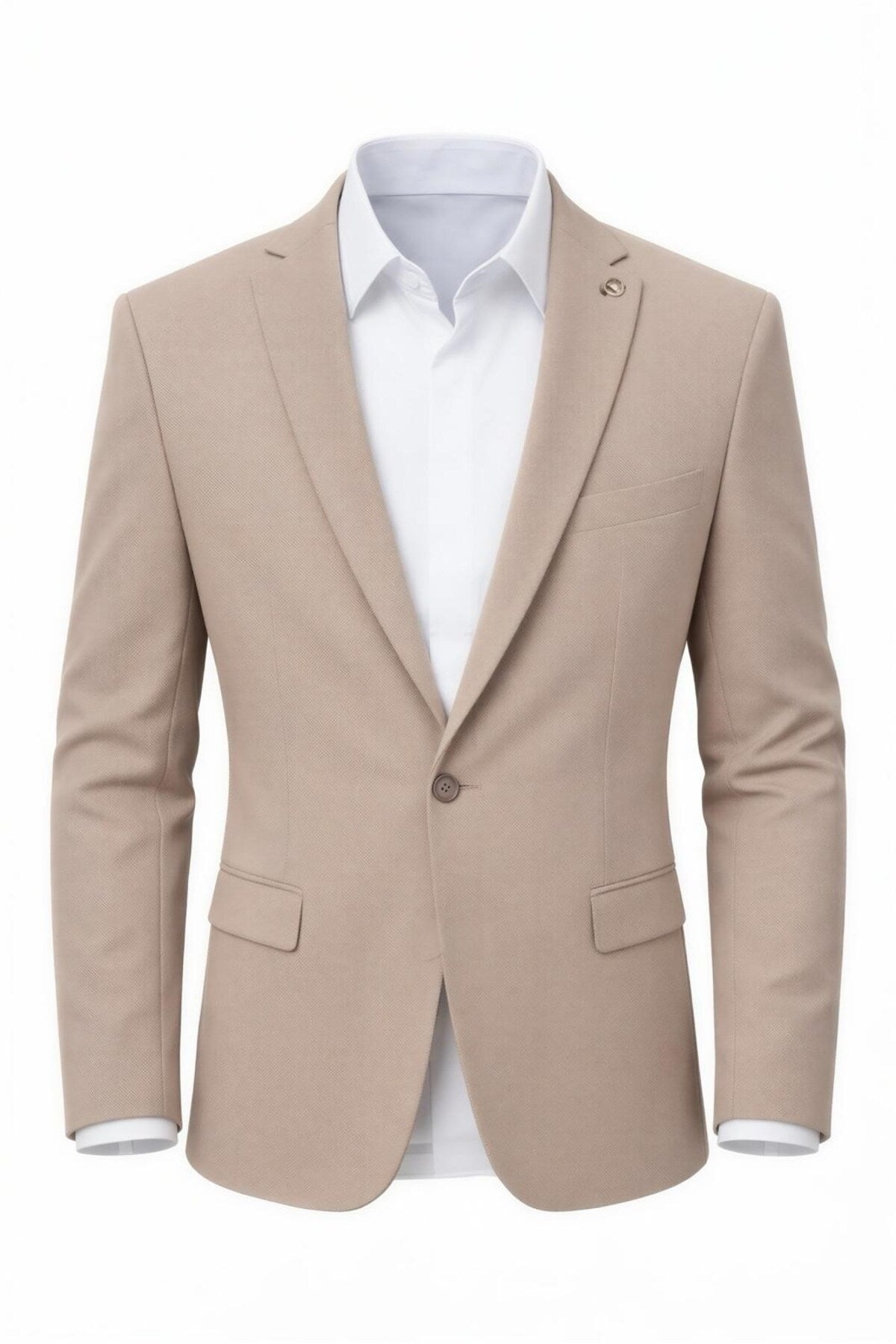 Erkek Slim Fit Tek Düğmeli Blazer Ceket – Vizon Renk, Şık ve Modern Kesim - Bej