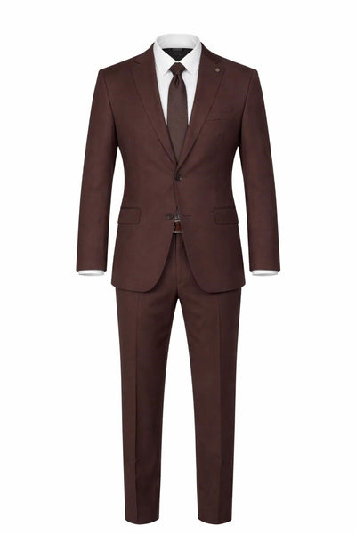 Erkek Klasik 2’li Takım Elbise 2 Düğmeli Slim Fit Esnek Kumaş Çift Yırtmaçlı 7 Drop - Kahverengi