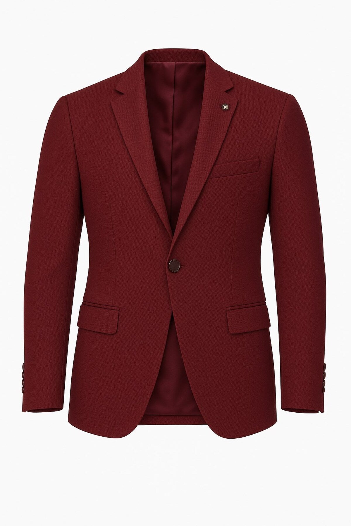 Bordo Erkek Tek Düğmeli Blazer Ceket – Dokulu Kumaş, Çift Yırtmaçlı Şık Tasarım - Bordo
