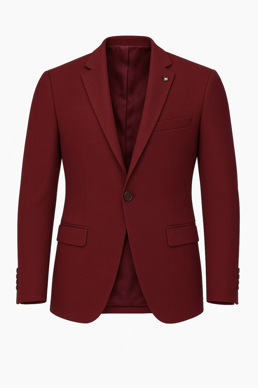Bordo Erkek Tek Düğmeli Blazer Ceket – Dokulu Kumaş, Çift Yırtmaçlı Şık Tasarım - Bordo