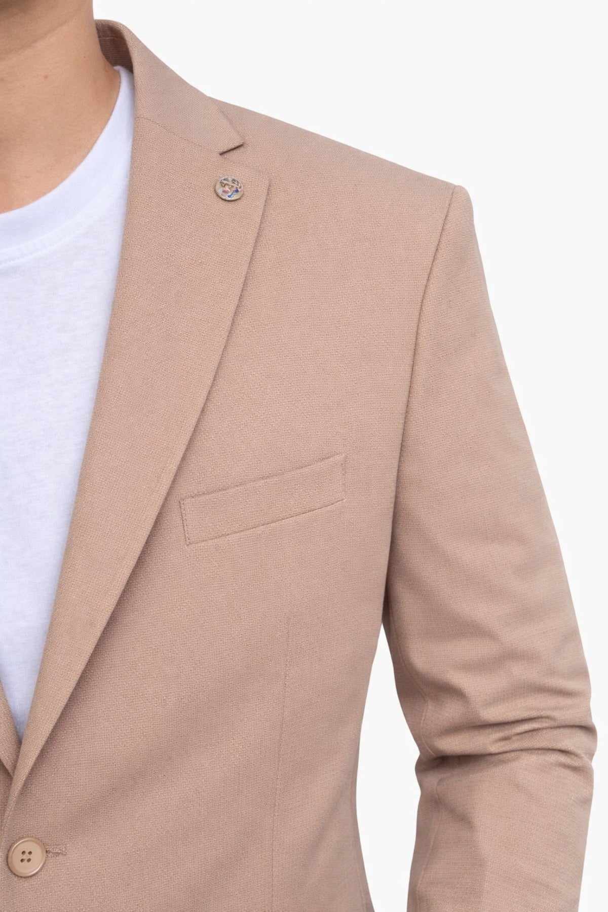 Erkek Slim Fit Mikro Desenli Takım Elbise 2 Düğmeli Çift Yırtmaçlı Modern Ceket Pantolon Takım - Turuncu