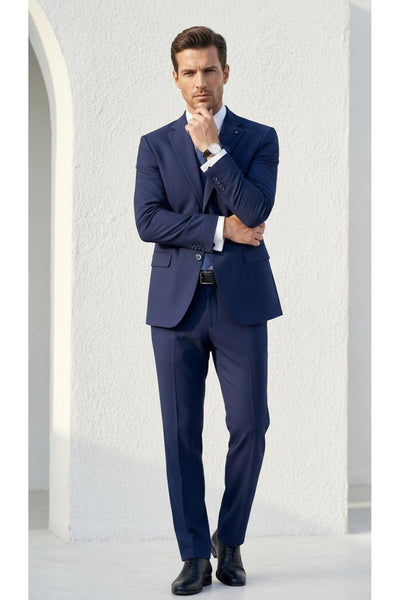 Erkek Klasik 2’li Takım Elbise 2 Düğmeli Slim Fit Esnek Kumaş Çift Yırtmaçlı 7 Drop - Lacivert