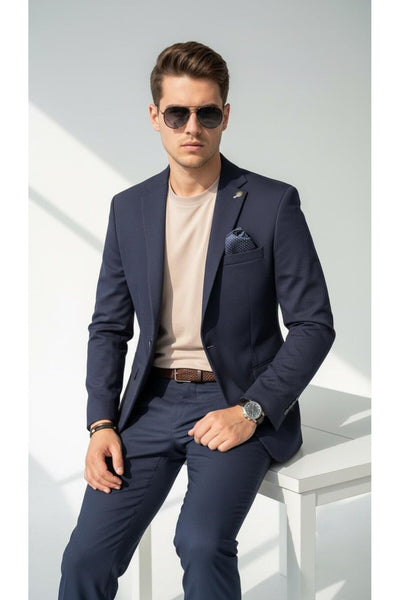 Erkek İtalyan Kesim Tek Düğmeli Blazer Ceket – Klasik ve Modern Şıklık - Lacivert