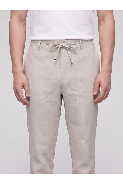 Erkek Keten Pantolon – Bağcıklı Bel, Slim Fit Rahat Kesim Yazlık Pantolon - Bej