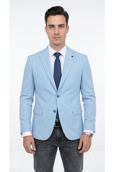 Slim Fit Mikro Desenli Erkek Ceket Yazlık Pike Kumaş Çift Yırtmaç Blazer - Mavi