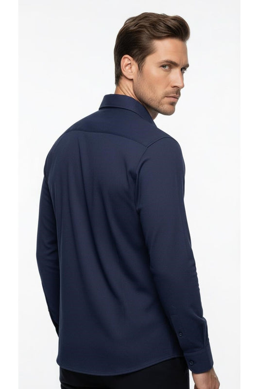 Erkek Beyaz Klasik Gömlek – Slim Fit, Düz Model, Şık Ofis & Günlük Kombin - Lacivert