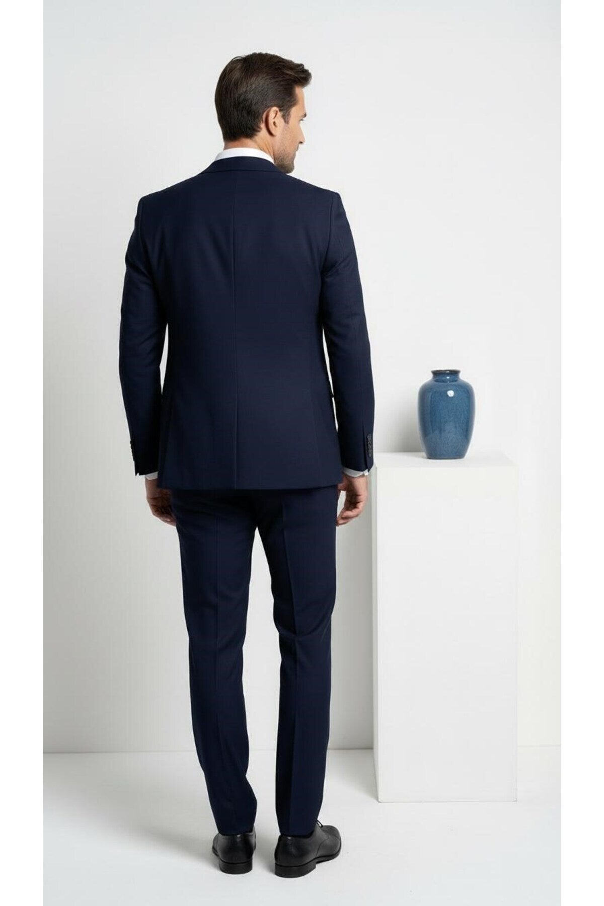 Erkek 3 Parça Slim Fit Takım Elbise –Klasik Likralı Kumaş, Tek Düğme, Çift Yırtmaçlı Modern Kesim ( - Lacivert