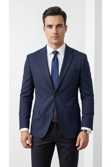 Slim Fit Mikro Desenli Erkek Ceket Yazlık Pike Kumaş Çift Yırtmaç Blazer - Lacivert