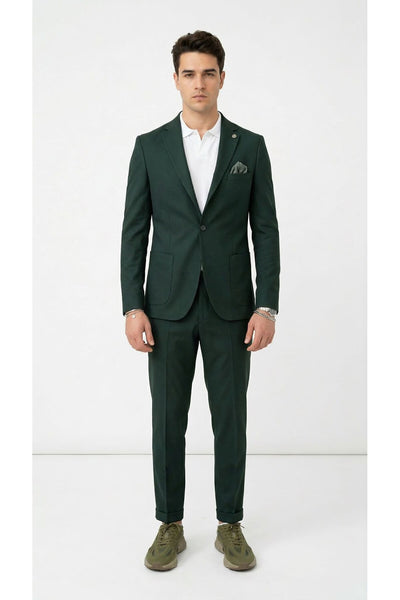 Pike Kumaş Jogger Pantolonlu Erkek Takım Elbise – Torba Cepli Tek Düğme Slim Fit Kombin - Yeşil