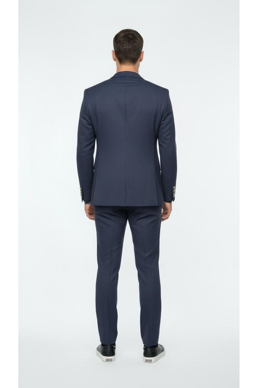 Erkek Kruvaze Gold Düğmeli Dokulu Likralı Kumaş Blazer Ceket – Modern Kesim Şık Tasarım - Lacivert