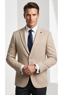 Erkek Slim Fit Çift Düğme Çift Yırtmaçlı Blazer Ceket – Premium Dokulu Kumaş - Bej