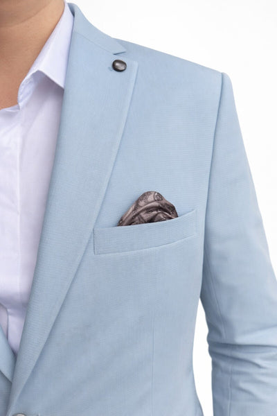 Erkek Slim Fit Çift Düğme Çift Yırtmaçlı Blazer Ceket – Premium Dokulu Kumaş - Mavi