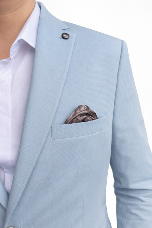 Erkek Slim Fit Çift Düğme Çift Yırtmaçlı Blazer Ceket – Premium Dokulu Kumaş - Mavi