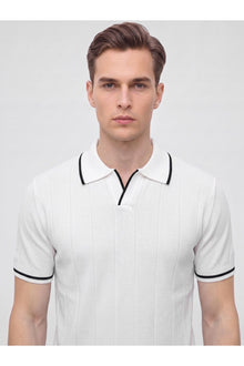 Erkek Polo Yaka Triko Kısa Kollu T-Shirt - Beyaz