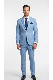 Erkek 3 Parça Slim Fit Takım Elbise –Klasik Likralı Kumaş, Tek Düğme, Çift Yırtmaçlı Modern Kesim ( - Mavi