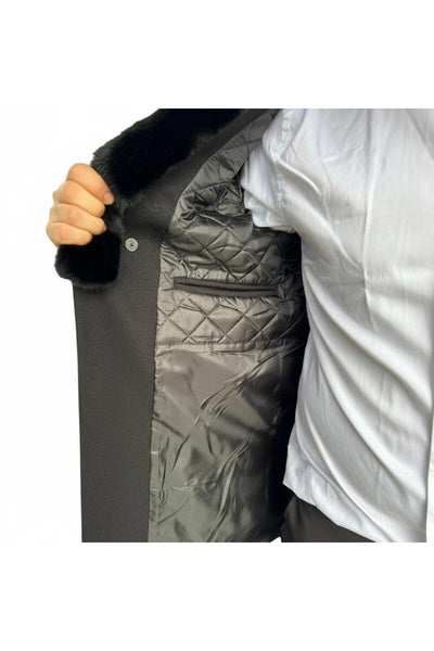 Erkek Uzun Kaşe Kaban – Çıkartılabilir Kürk Yaka, Astarlı ve Cepli Slim Fit Mont (Bej, - Siyah