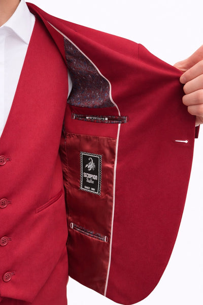 Erkek 3 Parça Slim Fit Takım Elbise –Klasik Likralı Kumaş, Tek Düğme, Çift Yırtmaçlı Modern Kesim ( - Bordo