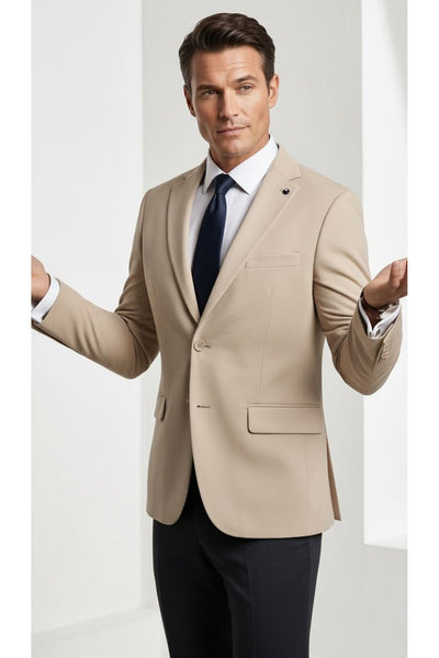 Erkek Slim Fit Çift Düğme Çift Yırtmaçlı Blazer Ceket – Premium Dokulu Kumaş - Bej