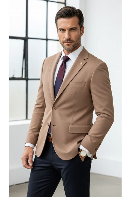 Erkek Slim Fit Çift Düğme Çift Yırtmaçlı Blazer Ceket – Premium Dokulu Kumaş - Turuncu
