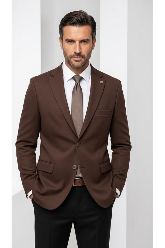Erkek Slim Fit Çift Düğme Çift Yırtmaçlı Blazer Ceket – Premium Dokulu Kumaş - Kahverengi
